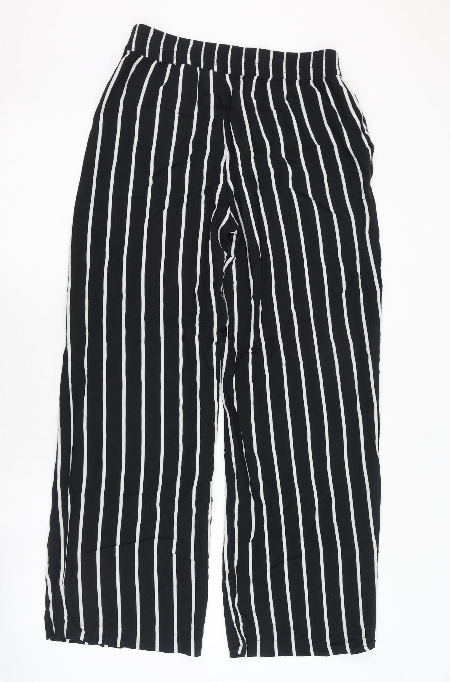 H&M Womens Black Striped Viscose Carrot Trousers Size 10 L28 in Regular