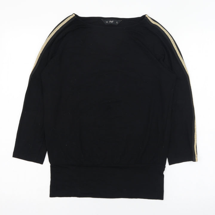 F&F Womens Black Viscose Basic T-Shirt Size 6 Round Neck