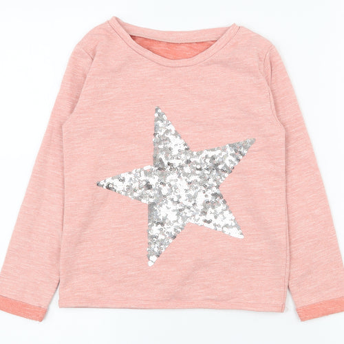 Dunnes Stores Girls Pink  Cotton Pullover T-Shirt Size 7 Years Round Neck Pullover