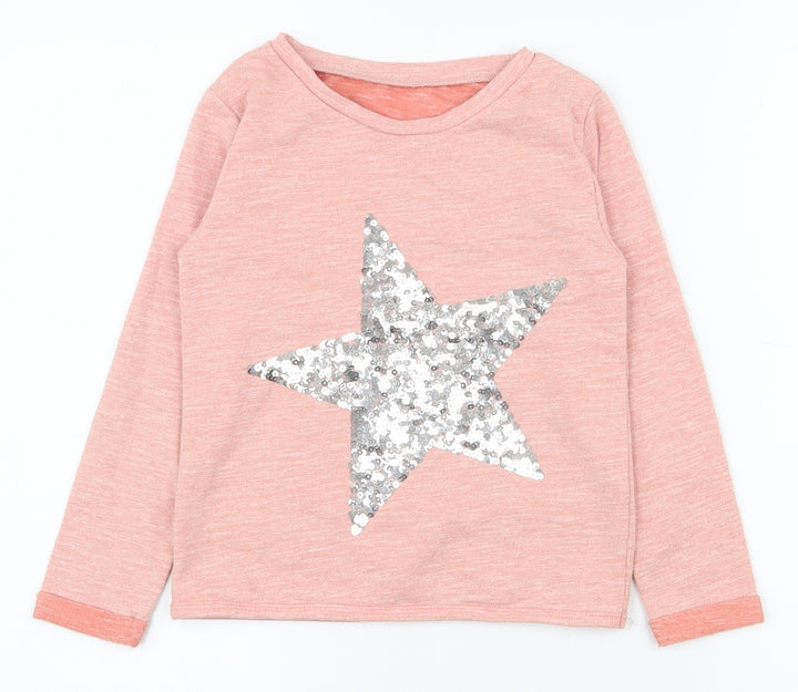 Dunnes Stores Girls Pink Cotton Pullover T-Shirt Size 7 Years Round Neck Pullover