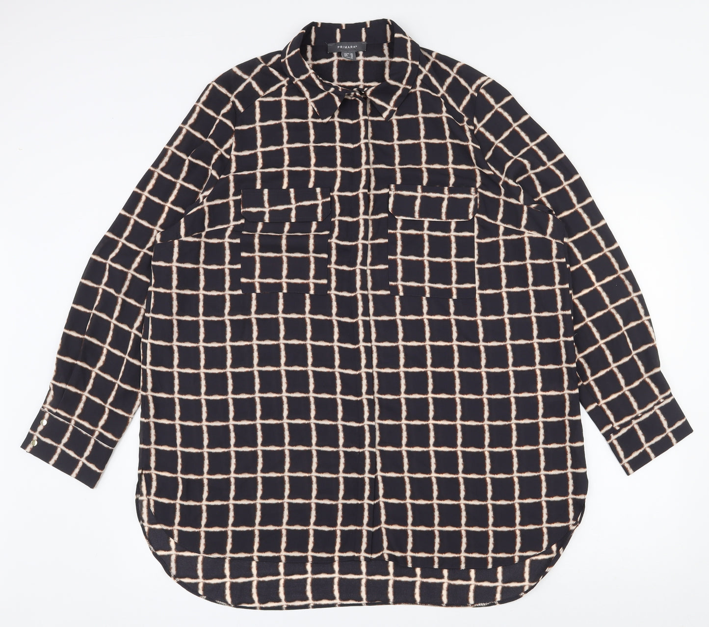 Primark Womens Black Geometric Polyester Basic Button-Up Size 20 Collared