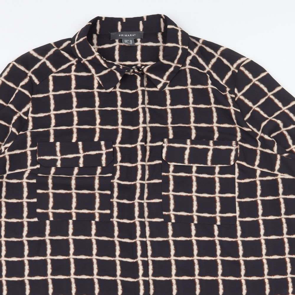 Primark Womens Black Geometric Polyester Basic Button-Up Size 20 Collared