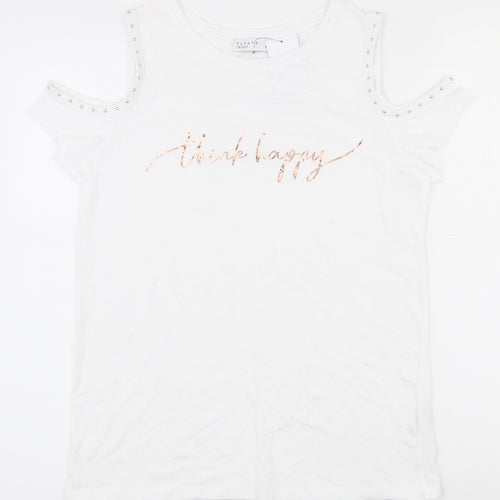Papaya Womens White  Polyester Basic T-Shirt Size 8 Round Neck