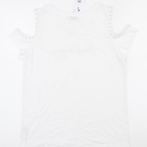 Papaya Womens White  Polyester Basic T-Shirt Size 8 Round Neck