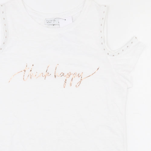 Papaya Womens White  Polyester Basic T-Shirt Size 8 Round Neck