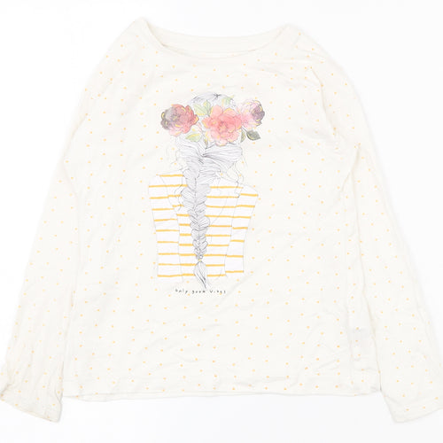 Dunnes Stores Girls White Spotted 100% Cotton Pullover T-Shirt Size 5 Years Round Neck Pullover