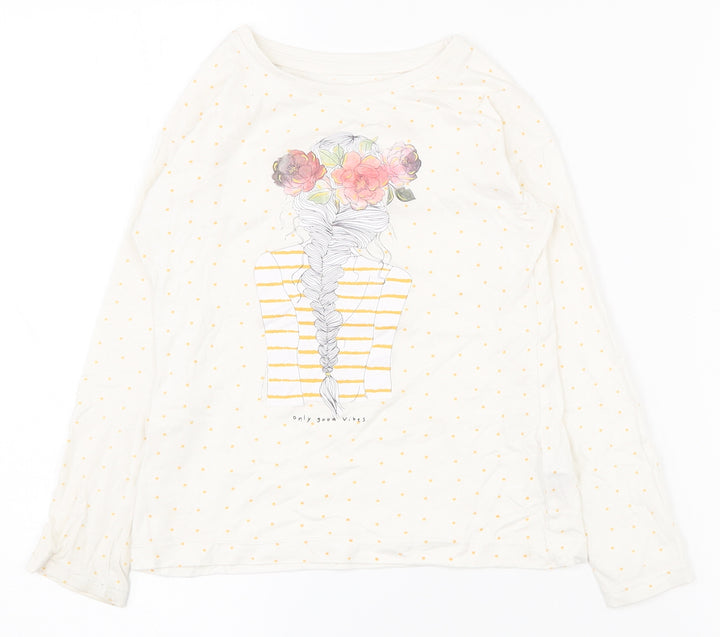 Dunnes Stores Girls White Spotted 100% Cotton Pullover T-Shirt Size 5 Years Round Neck Pullover