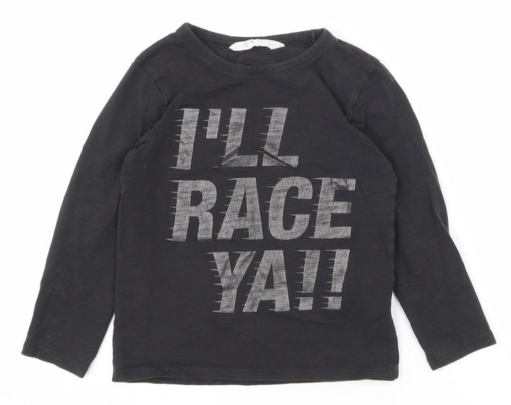 H&M Boys Black 100% Cotton Pullover T-Shirt Size 5-6 Years Round Neck Pullover