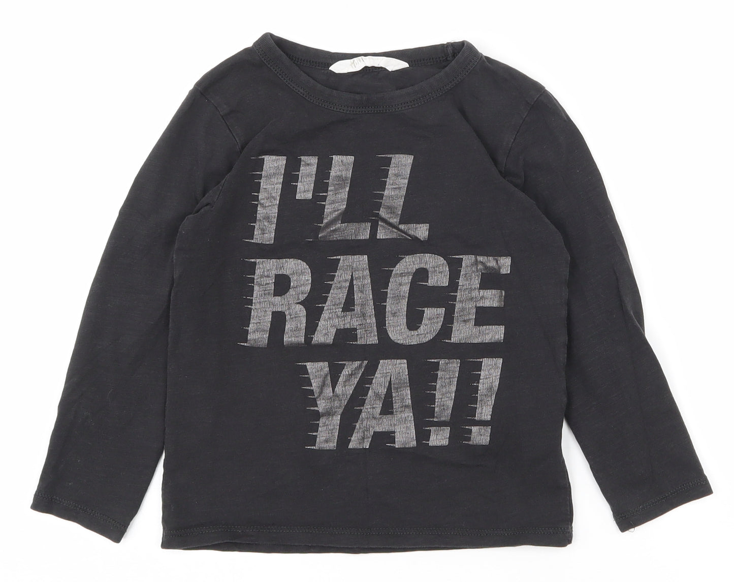 H&M Boys Black  100% Cotton Pullover T-Shirt Size 5-6 Years Round Neck Pullover