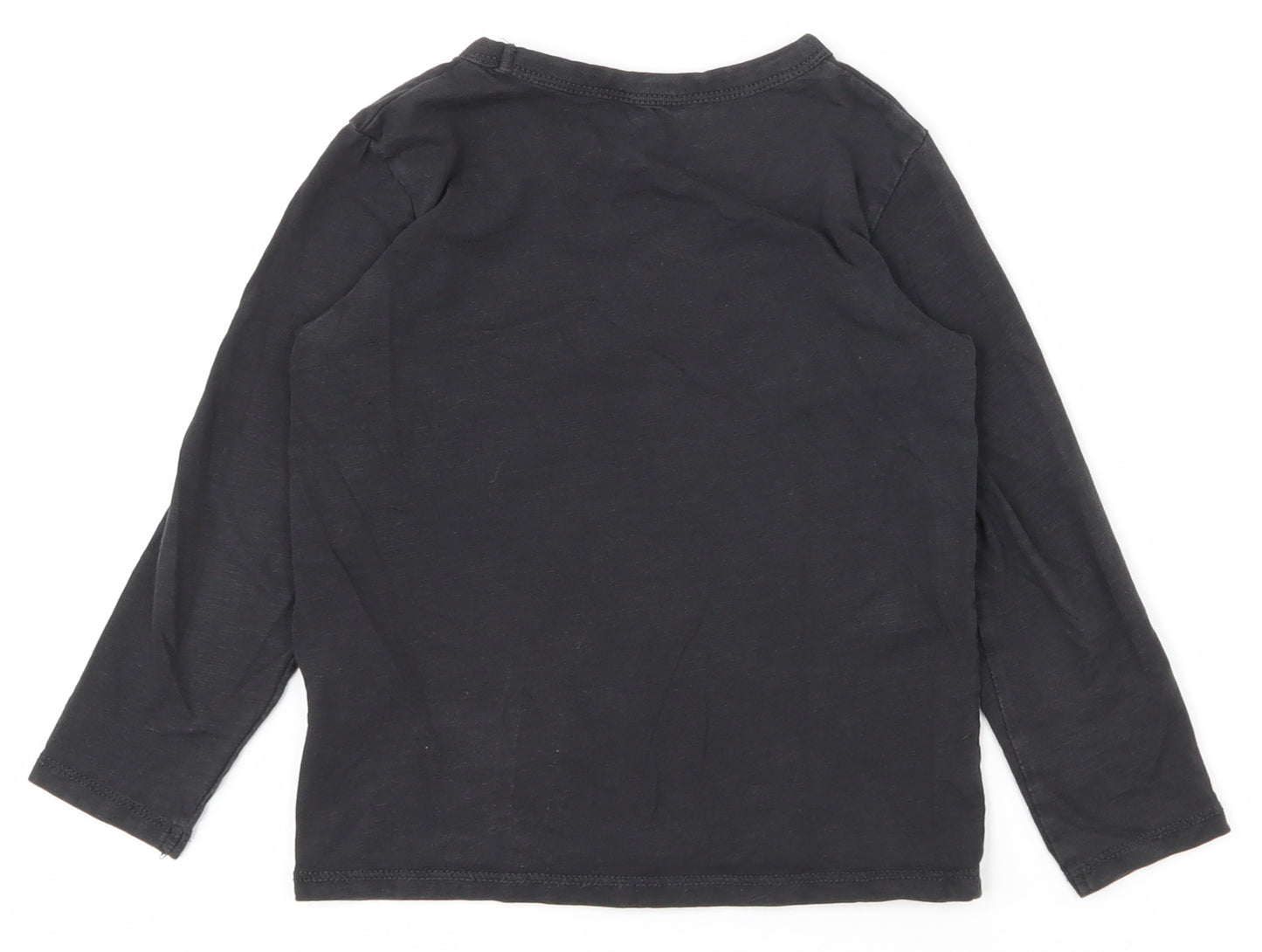 H&M Boys Black  100% Cotton Pullover T-Shirt Size 5-6 Years Round Neck Pullover