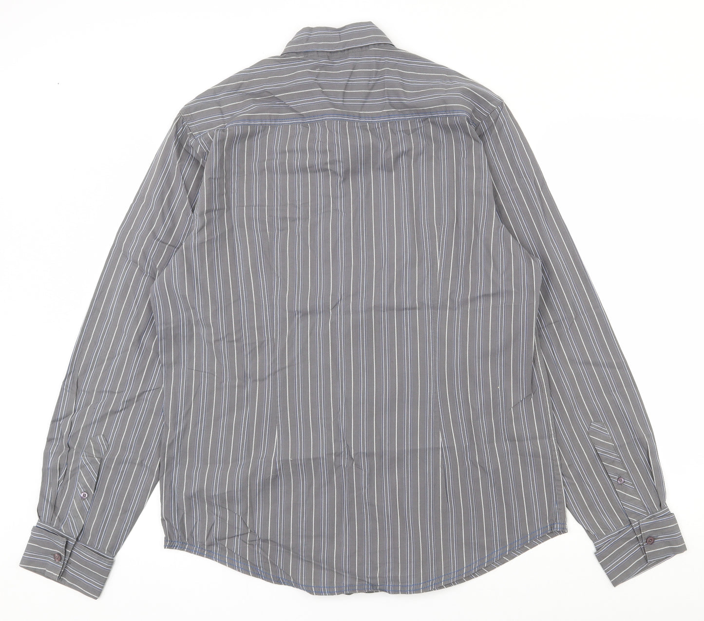 Sonneti Mens Grey Striped 100% Cotton  Dress Shirt Size L Collared Button