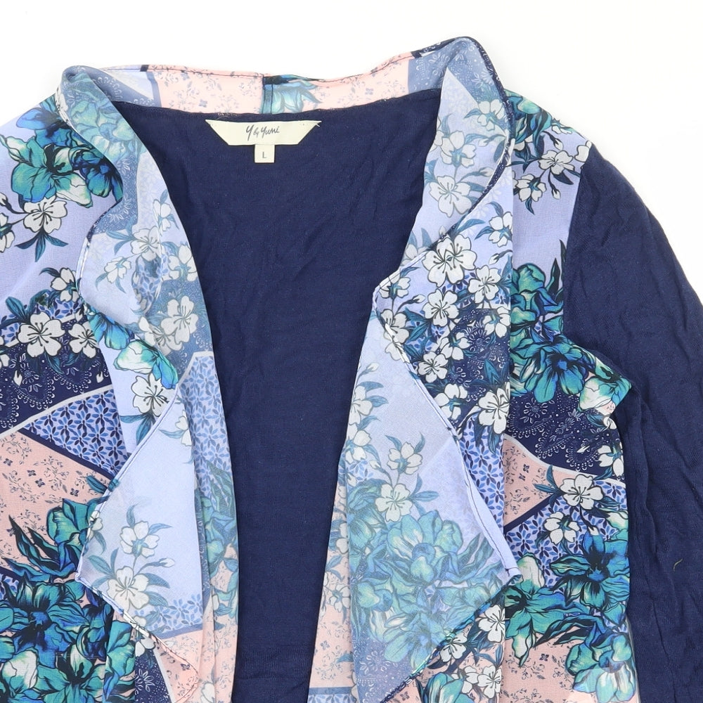 Yumi Womens Multicoloured V-Neck Floral Cotton Cardigan Jumper Size L   - Waterfall Cardigan
