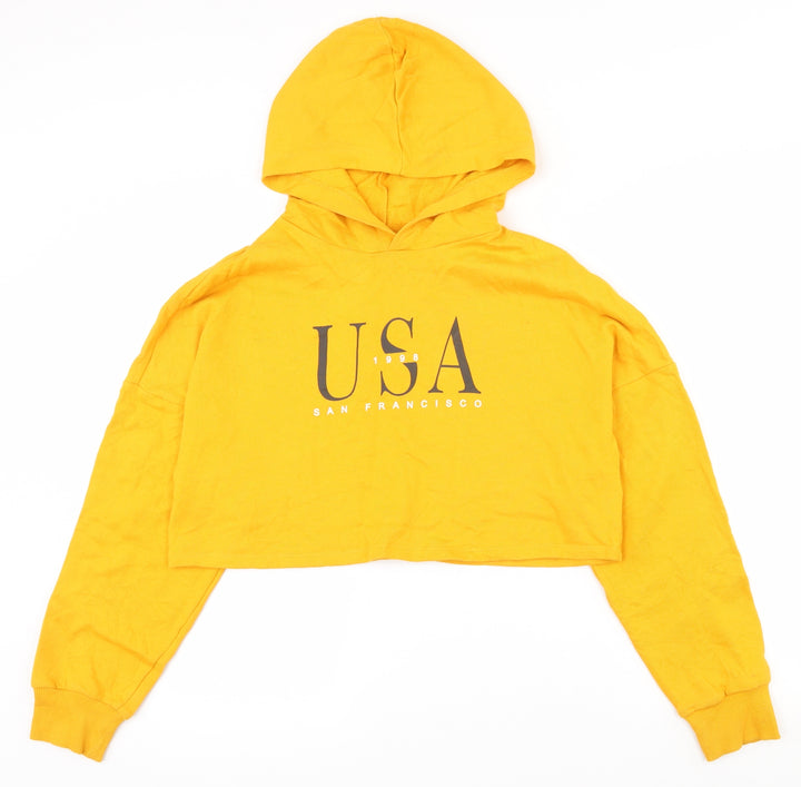 H&M Womens Yellow 100% Cotton Pullover Hoodie Size XS Pullover - Cropped