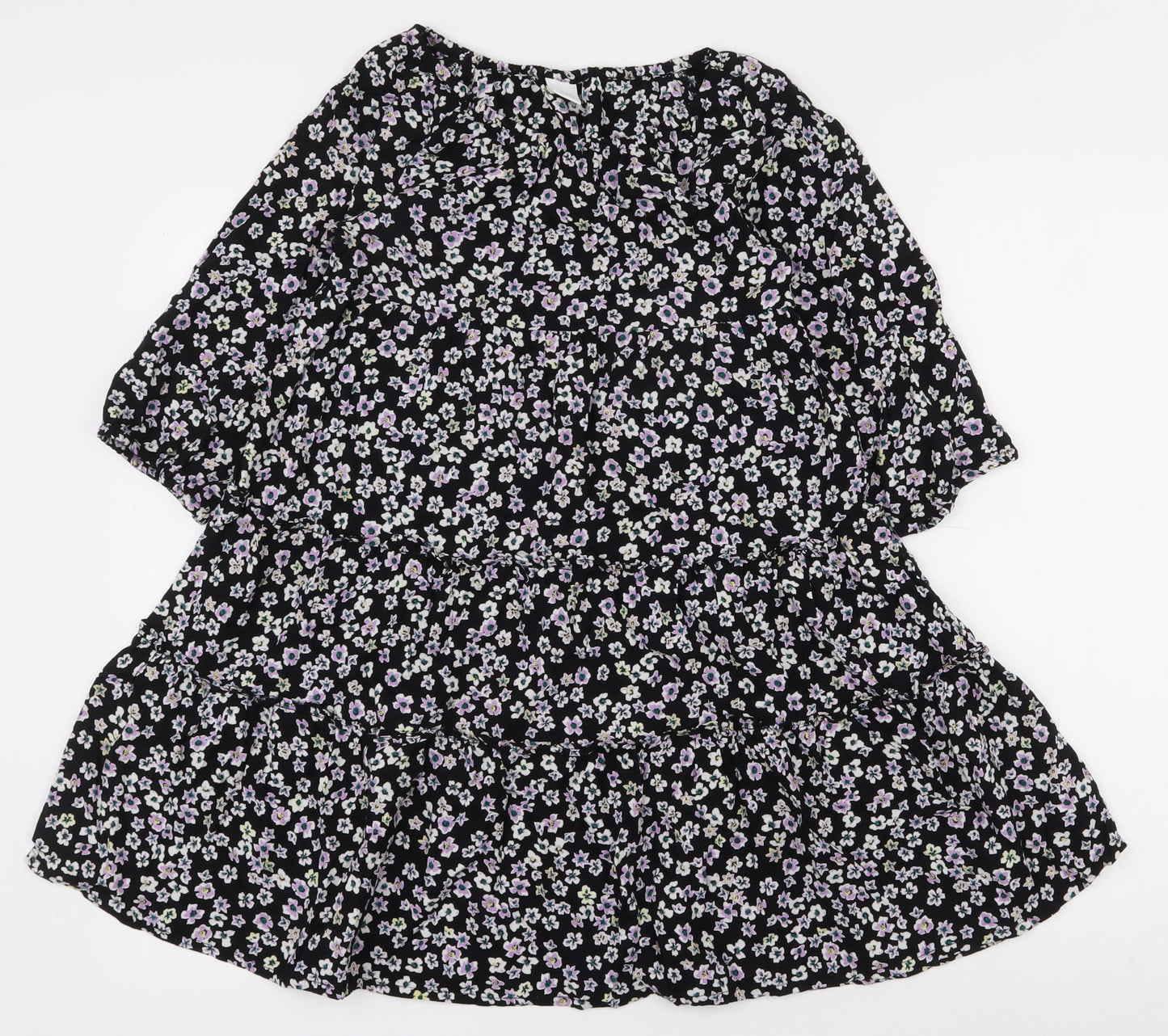 NEXT Girls Black Floral Viscose Fit & Flare  Size 10 Years  Boat Neck Pullover