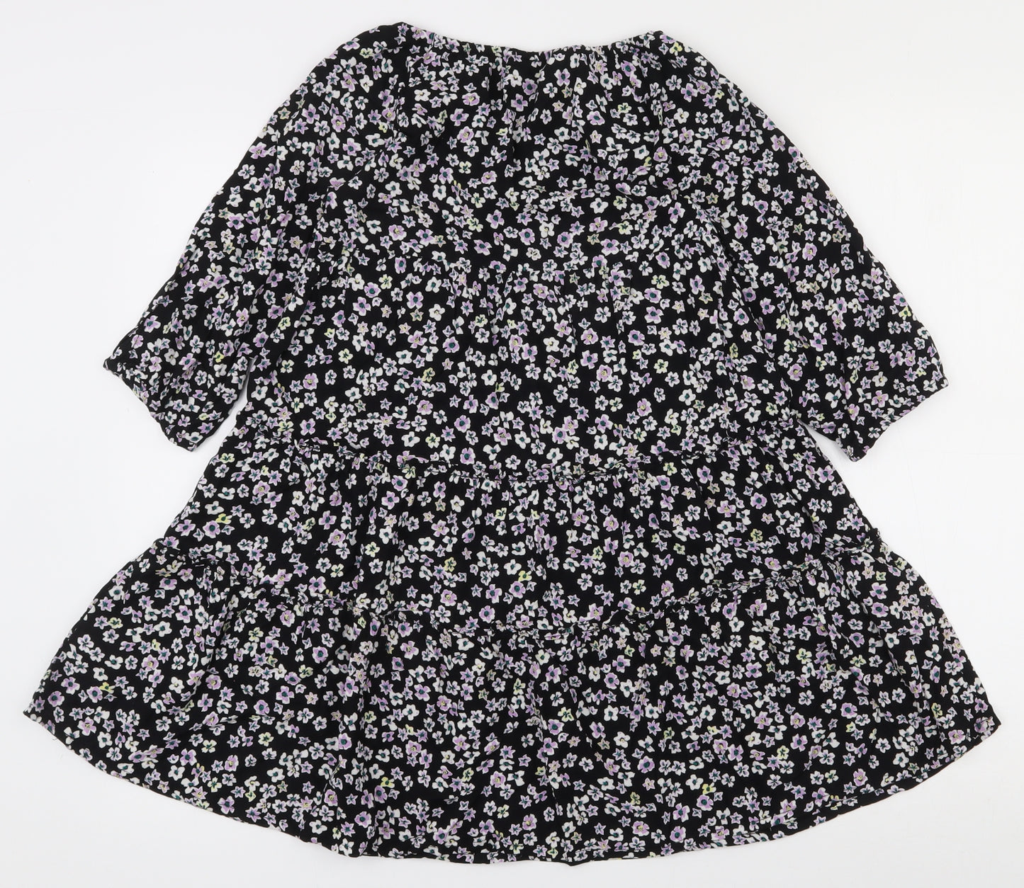 NEXT Girls Black Floral Viscose Fit & Flare  Size 10 Years  Boat Neck Pullover