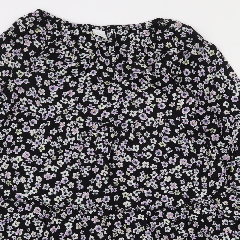 NEXT Girls Black Floral Viscose Fit & Flare  Size 10 Years  Boat Neck Pullover