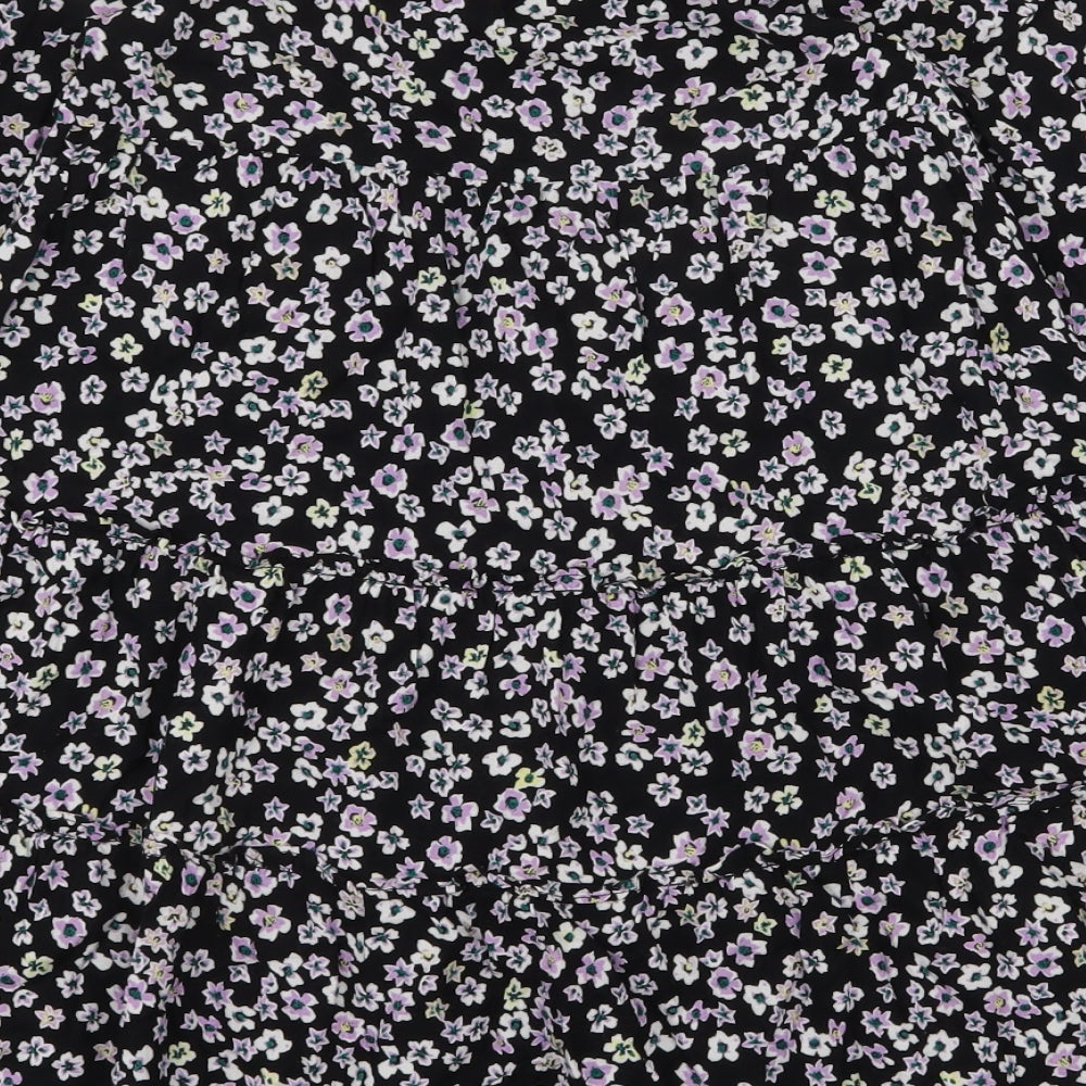 NEXT Girls Black Floral Viscose Fit & Flare  Size 10 Years  Boat Neck Pullover