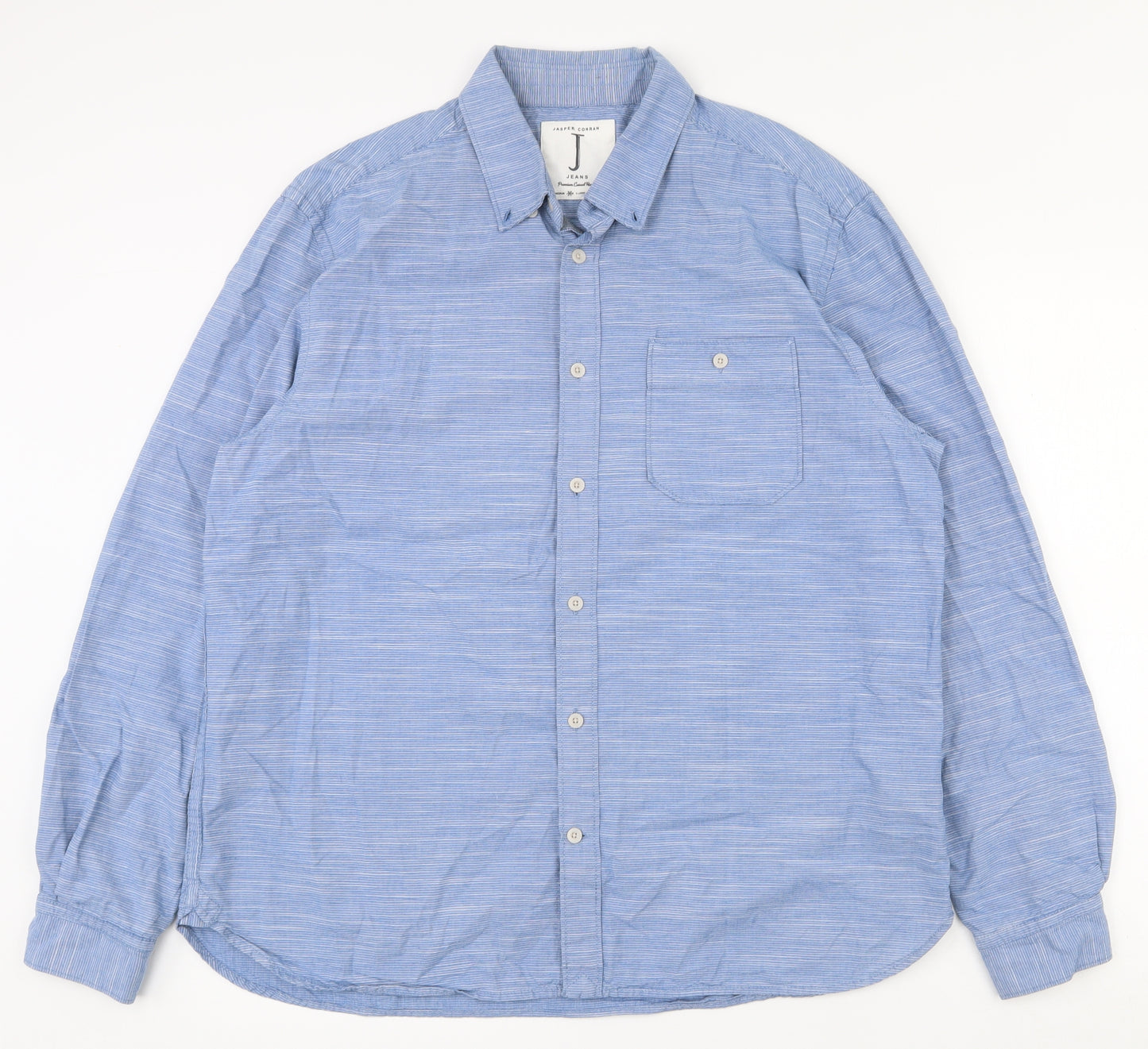 Jasper Conran Mens Blue Spotted 100% Cotton  Dress Shirt Size L Collared Button