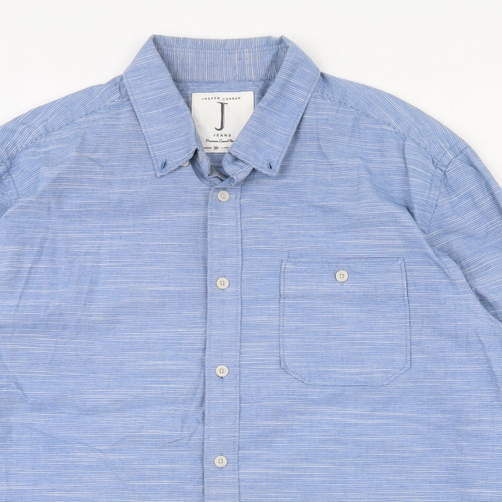 Jasper Conran Mens Blue Spotted 100% Cotton  Dress Shirt Size L Collared Button