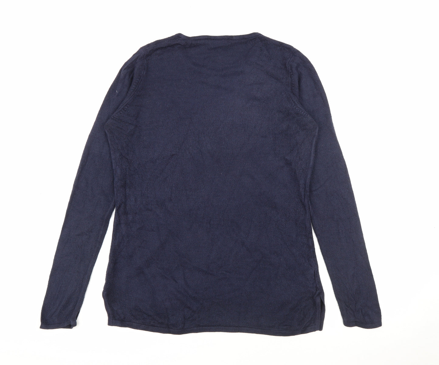 Isabelle Womens Blue Round Neck  Acrylic Pullover Jumper Size S   - Floral Embroidery