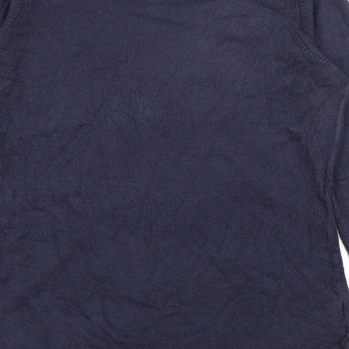 Isabelle Womens Blue Round Neck  Acrylic Pullover Jumper Size S   - Floral Embroidery