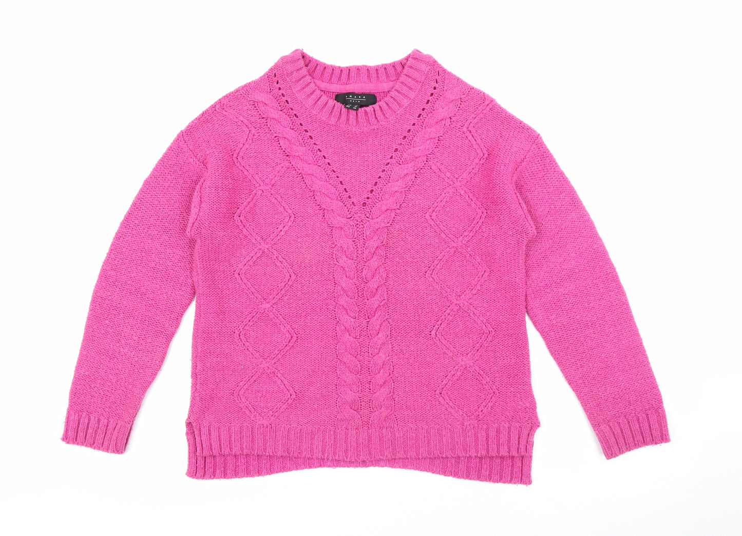 Amara Womens Pink Crew Neck  Acrylic Pullover Jumper Size 14