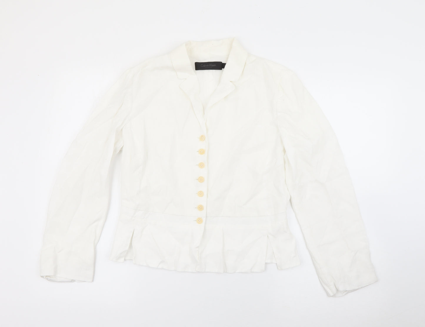 Calvin Klein Womens White Collared  Linen Cardigan Jumper Size 14
