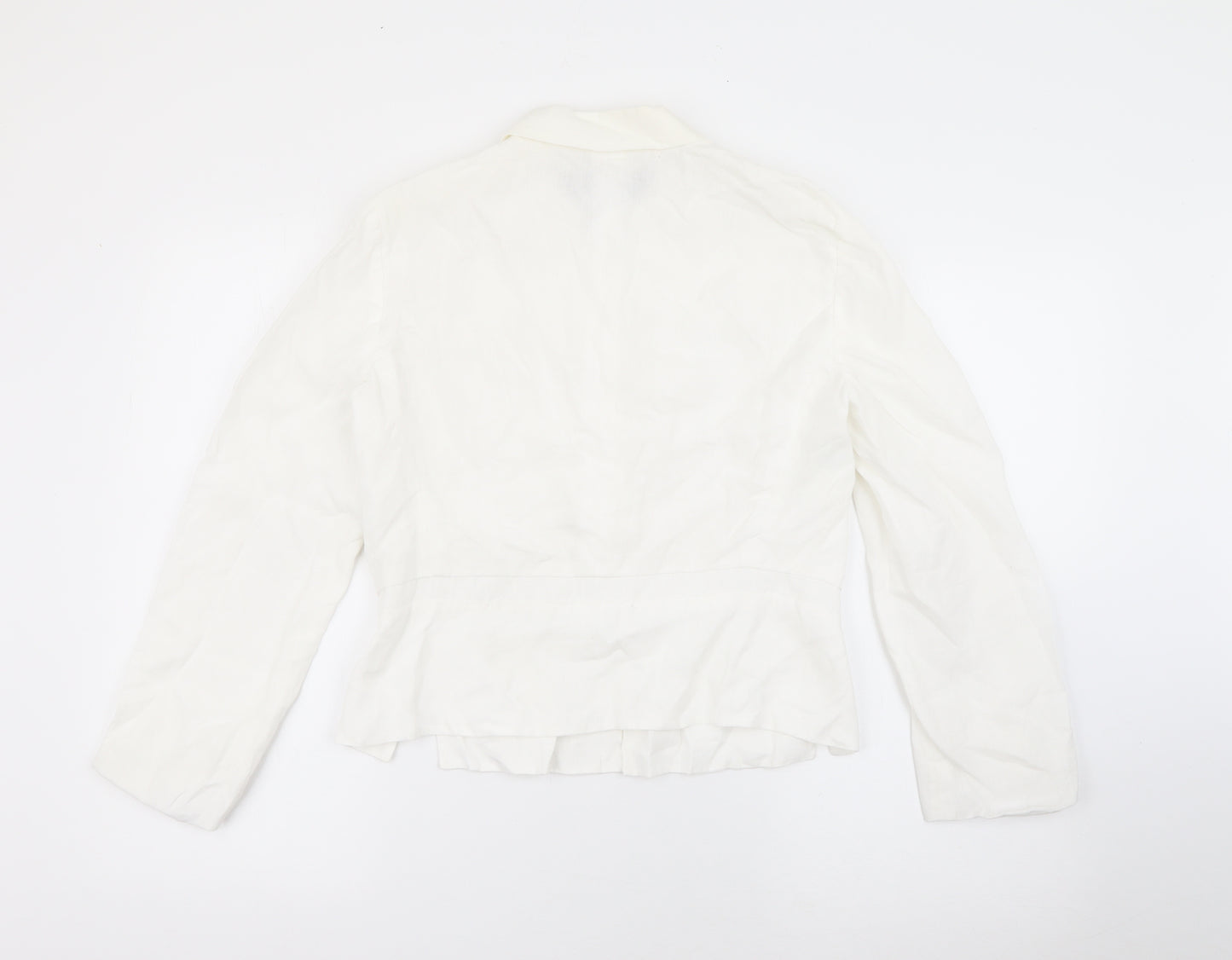 Calvin Klein Womens White Collared  Linen Cardigan Jumper Size 14