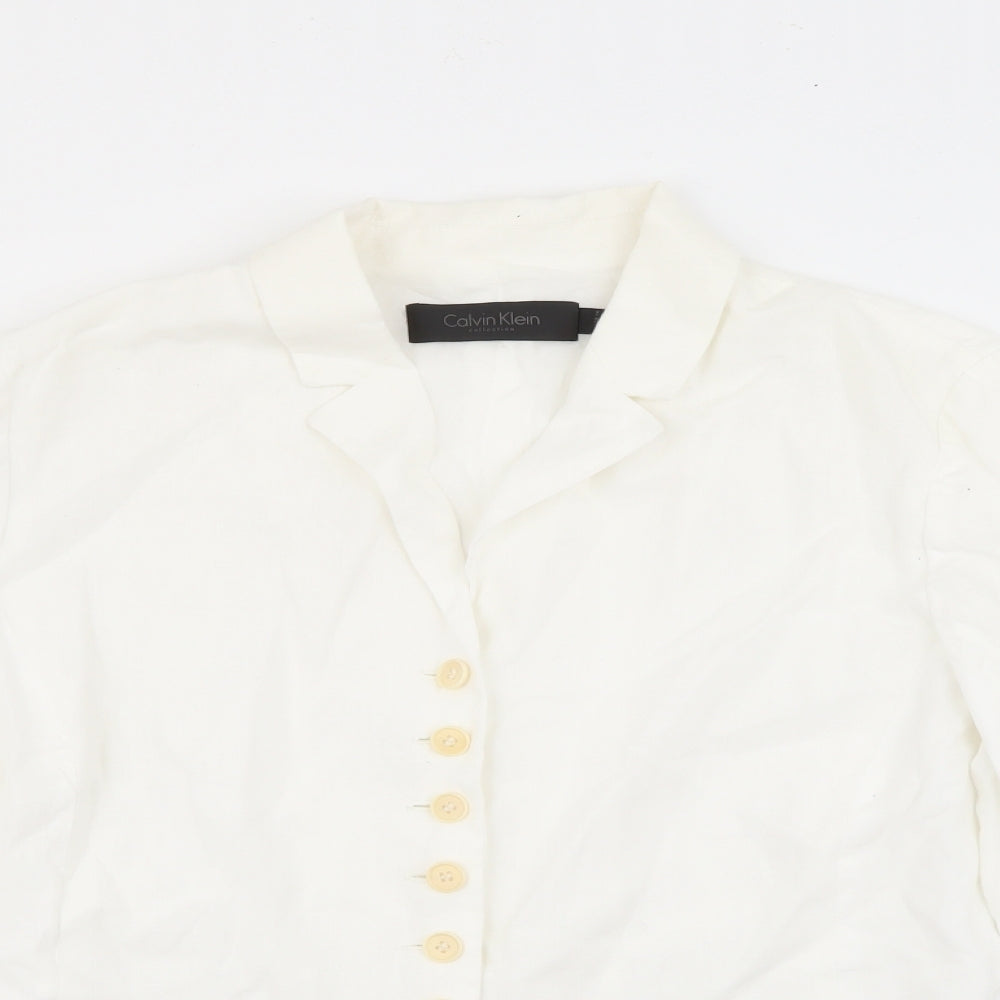Calvin Klein Womens White Collared  Linen Cardigan Jumper Size 14