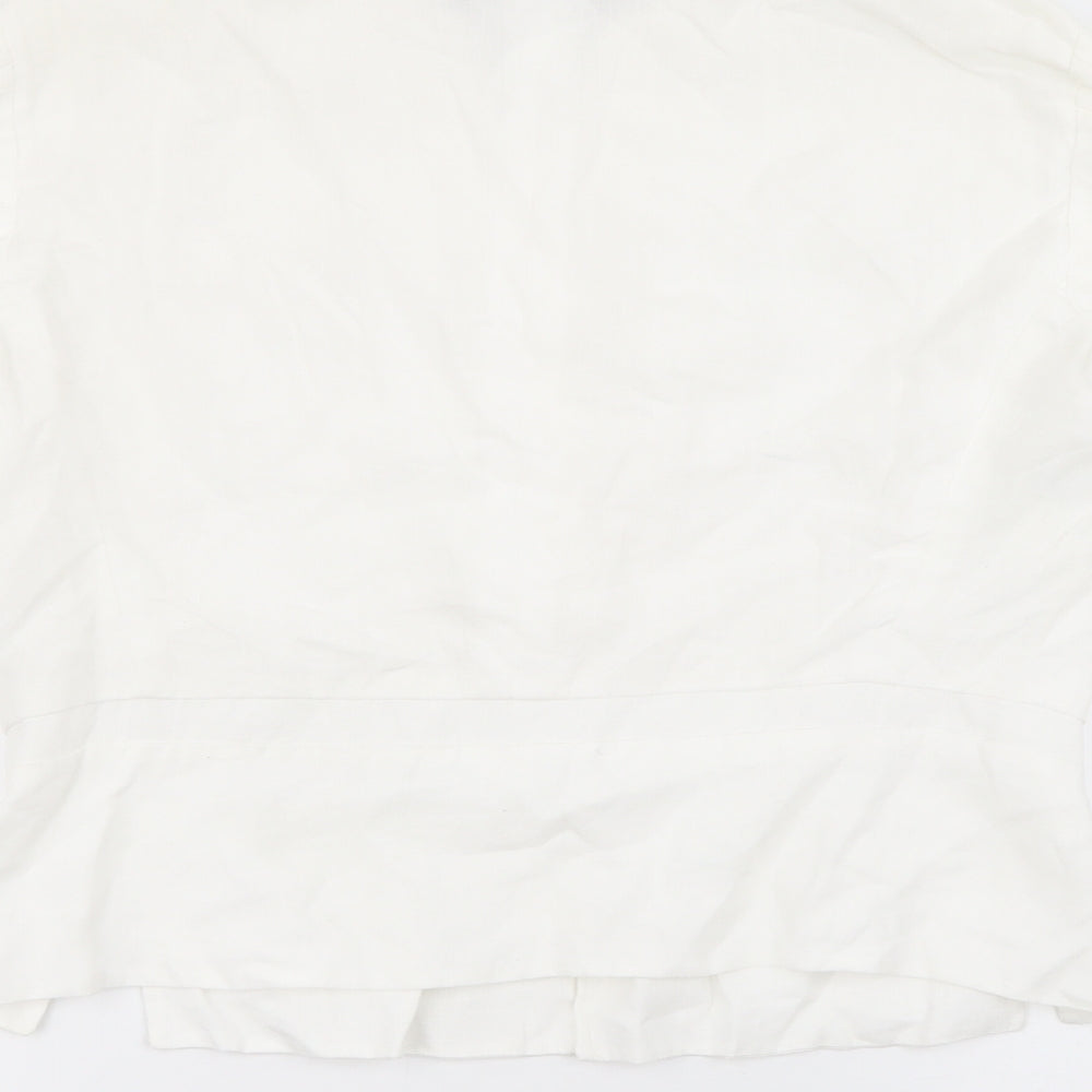Calvin Klein Womens White Collared  Linen Cardigan Jumper Size 14