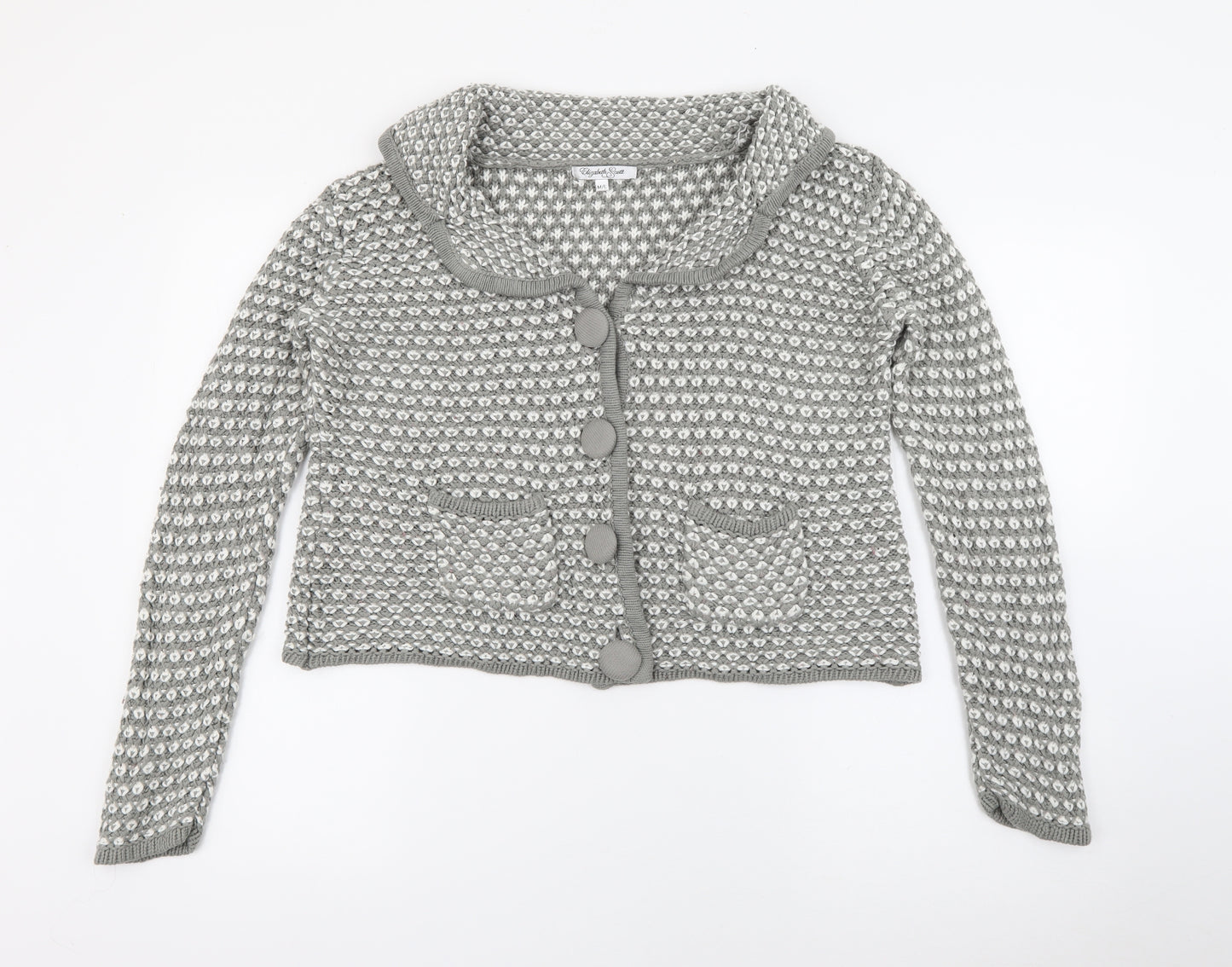 Elaigabeth Scott  Womens Grey Collared  Acrylic Cardigan Jumper Size M