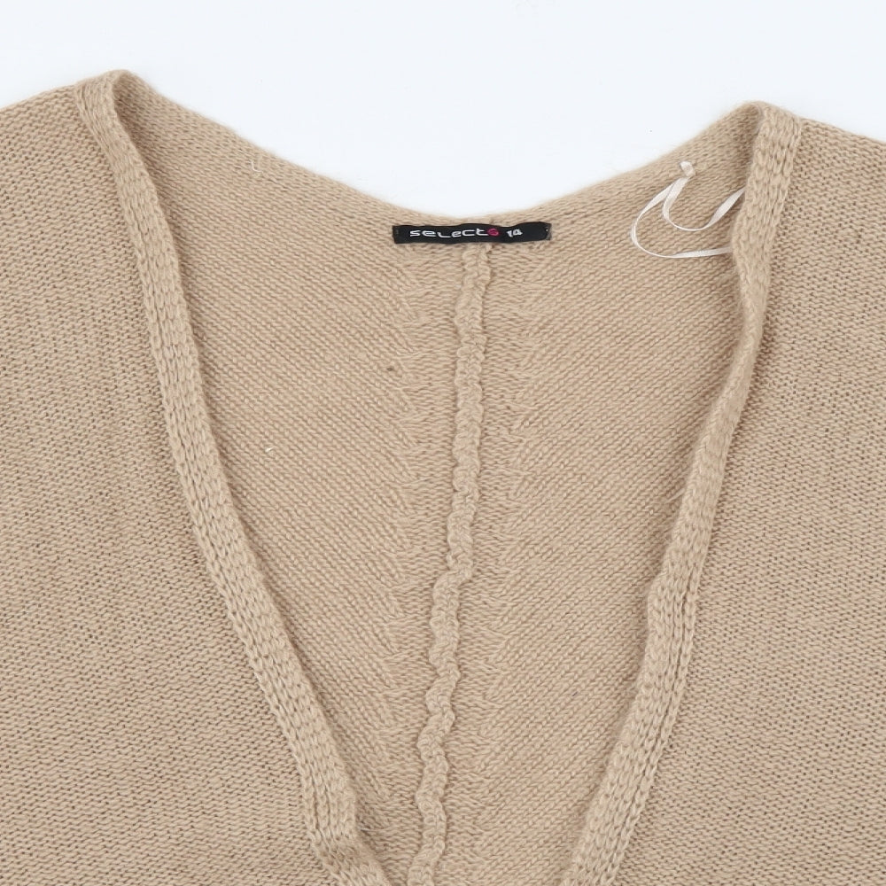 Select Womens Beige V-Neck  Acrylic Cardigan Jumper Size 14