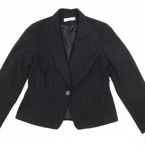 George Womens Black Pinstripe Polyester Jacket Blazer Size 14