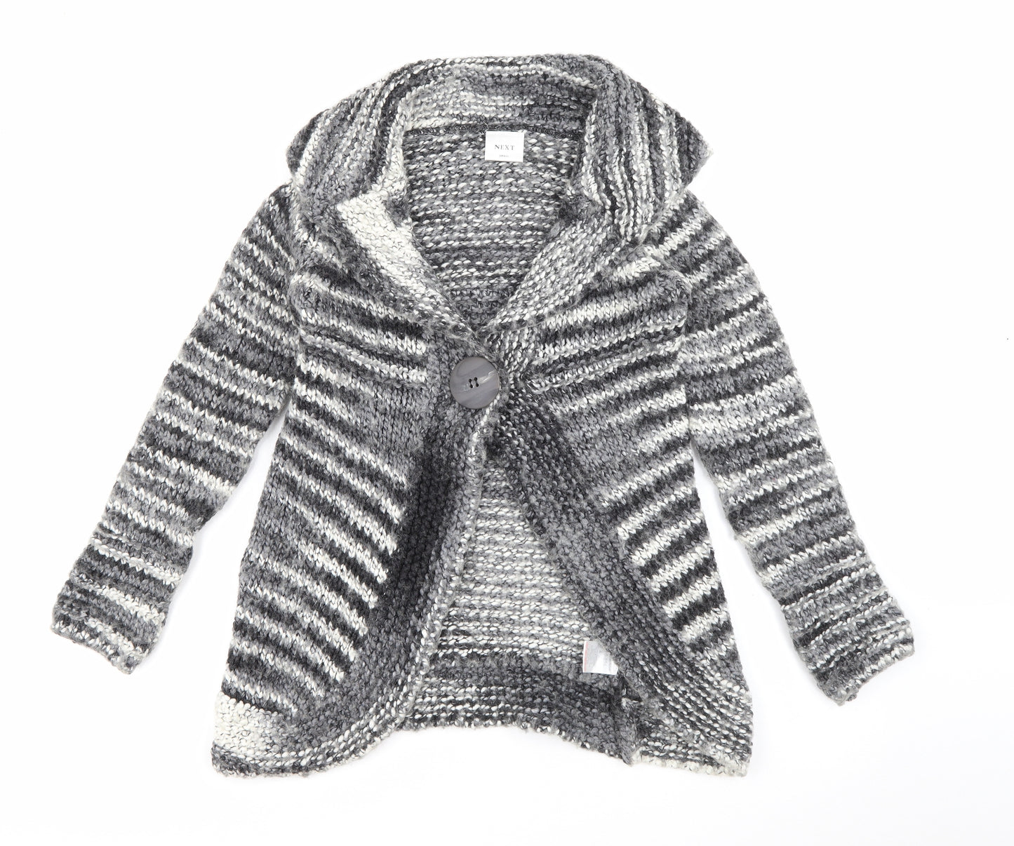 NEXT Womens Grey Collared Striped Acrylic Cardigan Jumper Size S