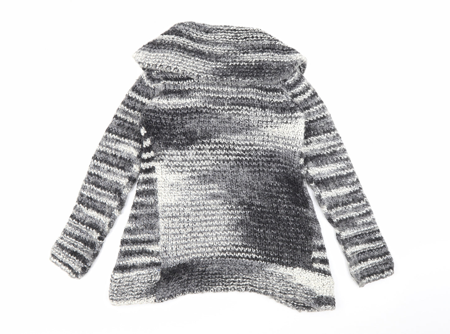 NEXT Womens Grey Collared Striped Acrylic Cardigan Jumper Size S