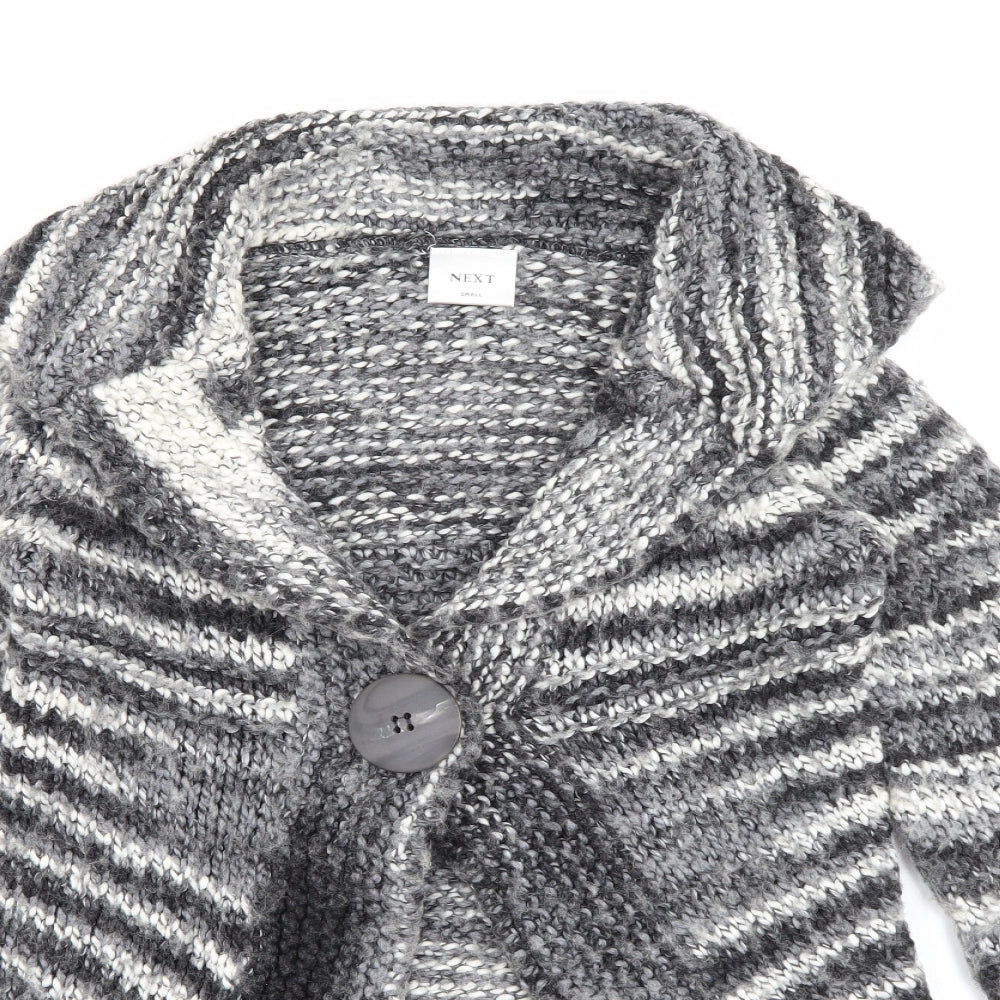 NEXT Womens Grey Collared Striped Acrylic Cardigan Jumper Size S