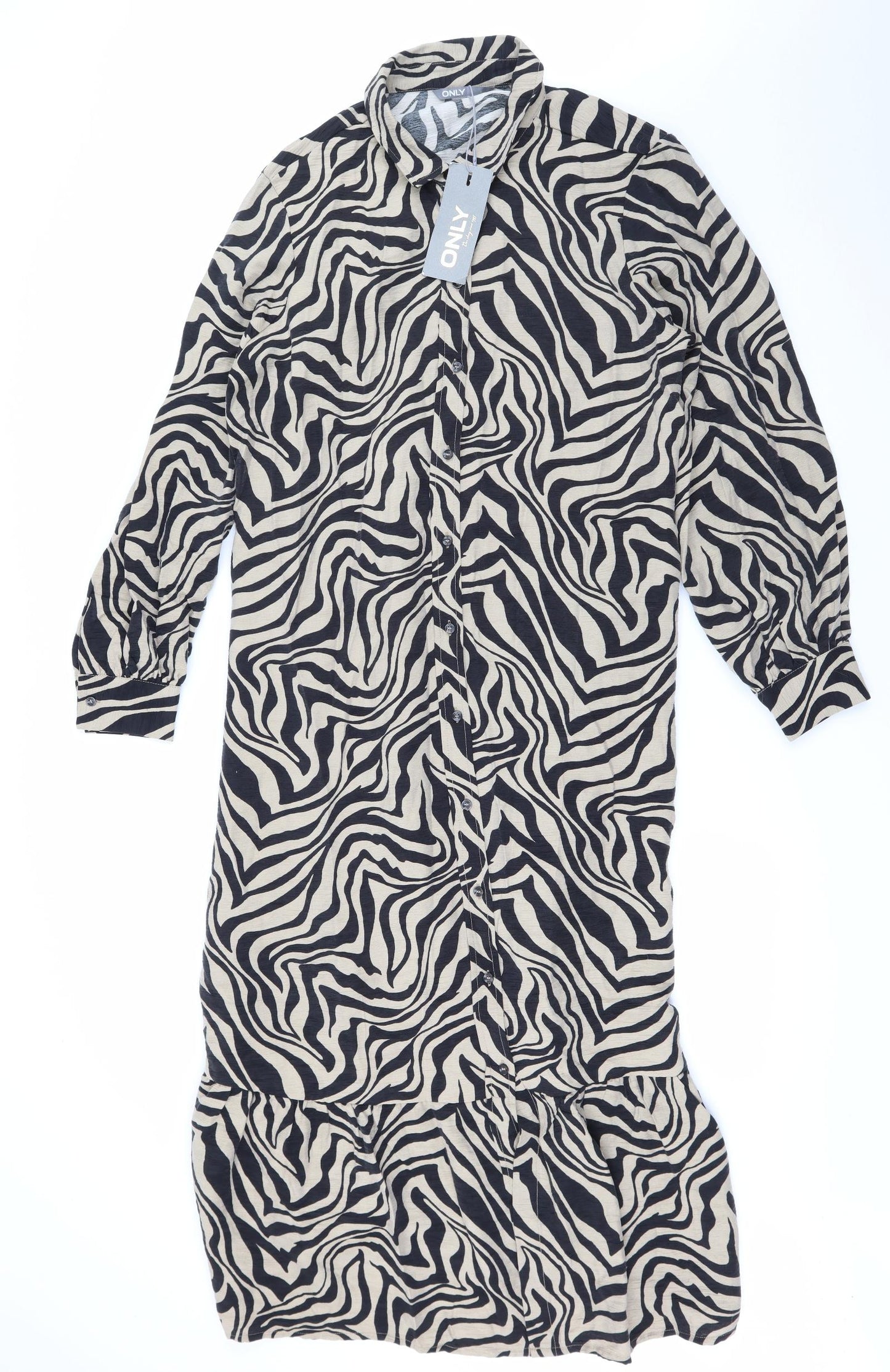 Only Womens Beige Geometric Viscose Shirt Dress  Size XL  Collared Button
