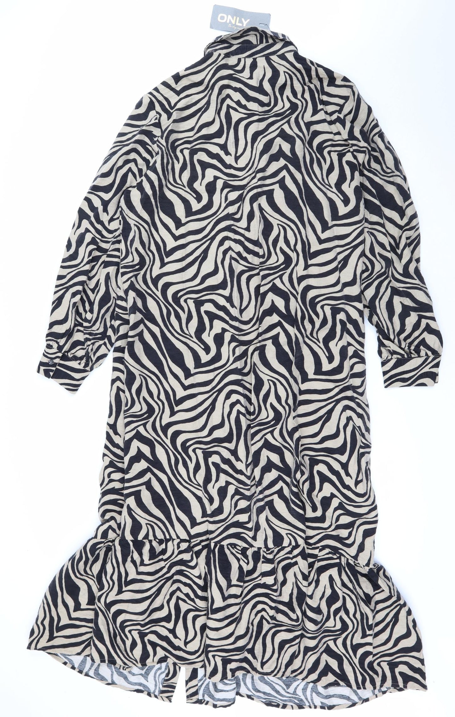 Only Womens Beige Geometric Viscose Shirt Dress  Size XL  Collared Button