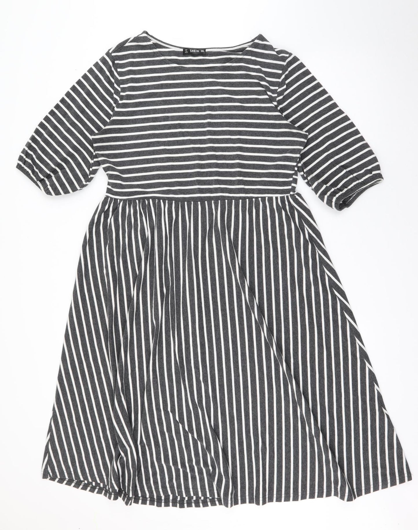 SheIn Womens Grey Striped Cotton Fit & Flare  Size XL  Scoop Neck