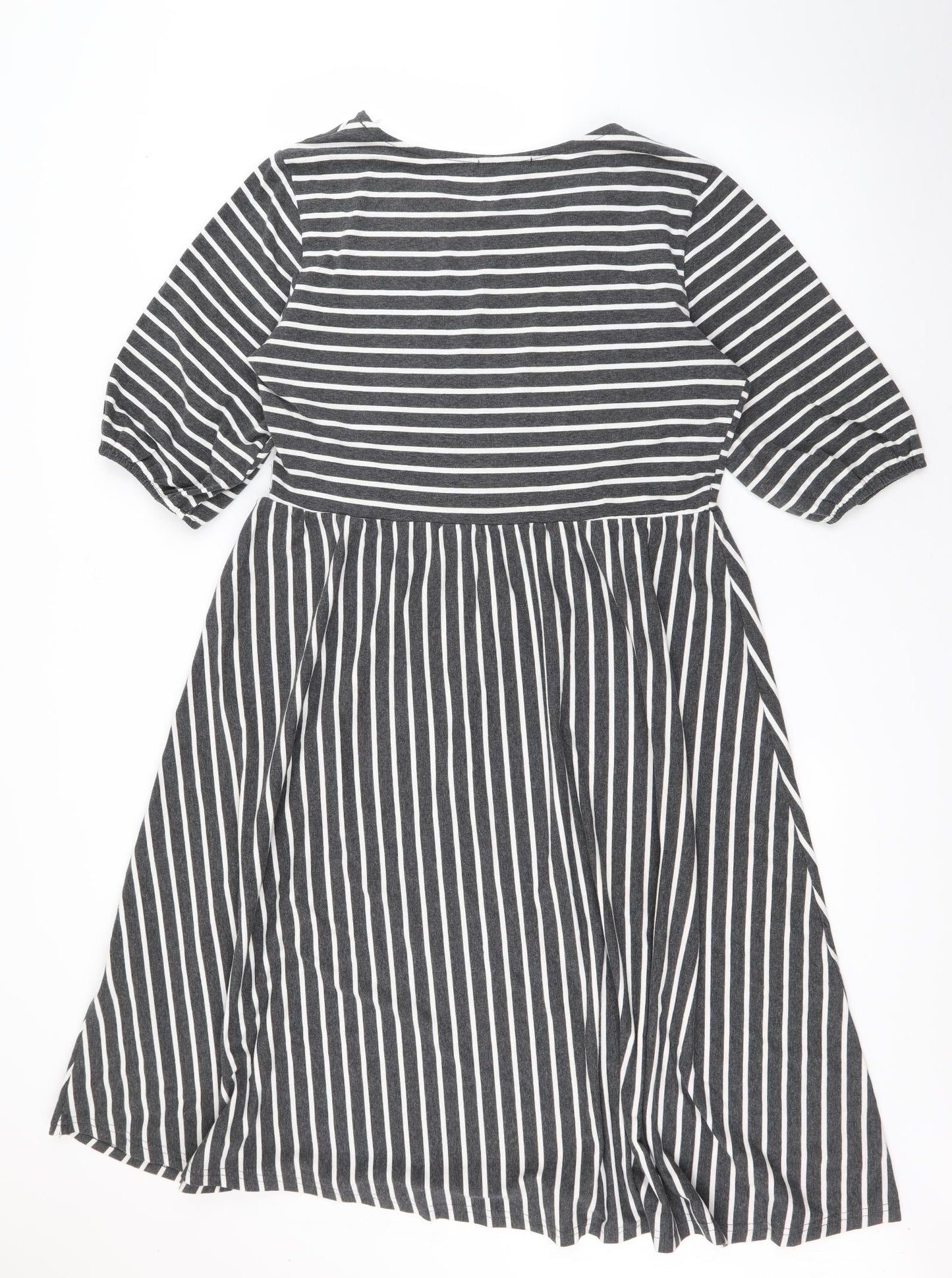 SheIn Womens Grey Striped Cotton Fit & Flare  Size XL  Scoop Neck