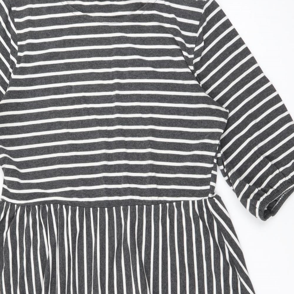 SheIn Womens Grey Striped Cotton Fit & Flare  Size XL  Scoop Neck