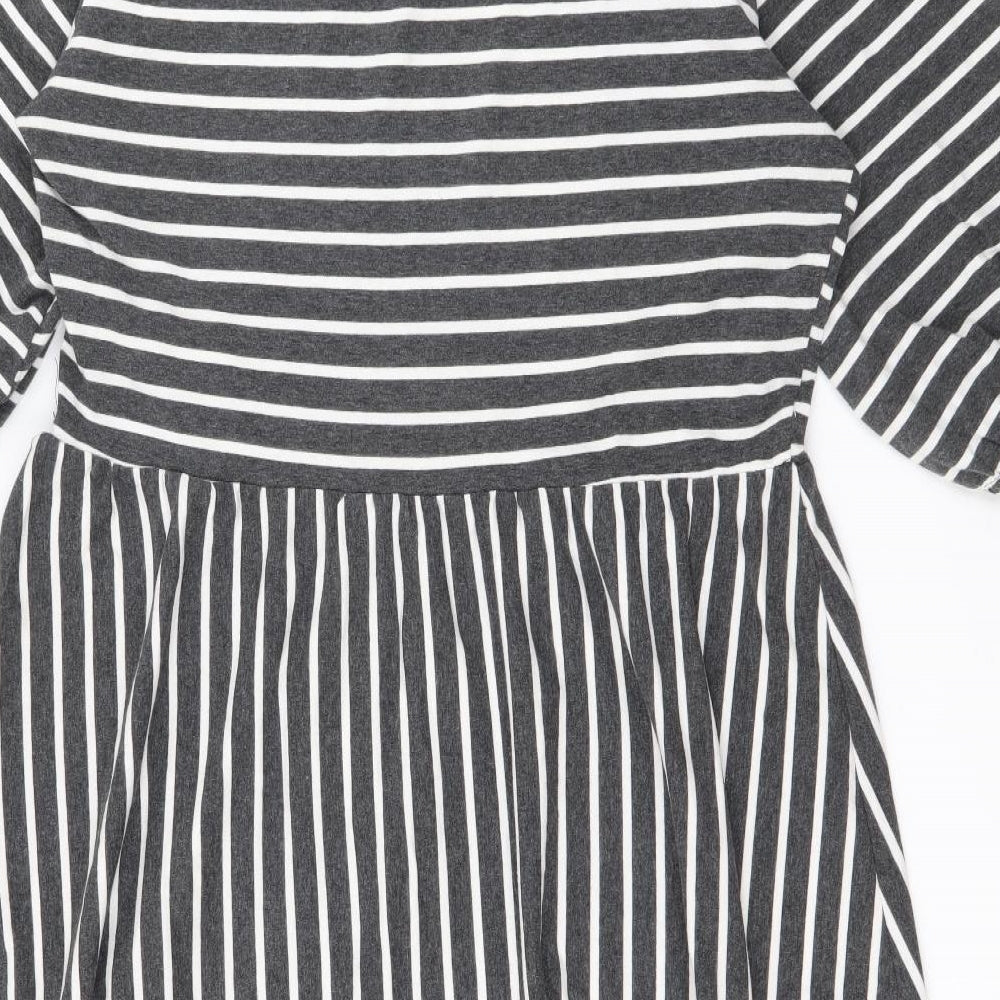 SheIn Womens Grey Striped Cotton Fit & Flare  Size XL  Scoop Neck