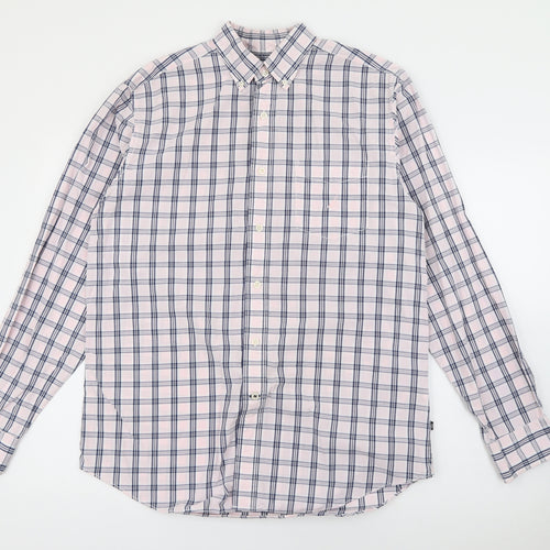 Nautica Mens Pink Plaid Cotton  Button-Up Size M Collared Button