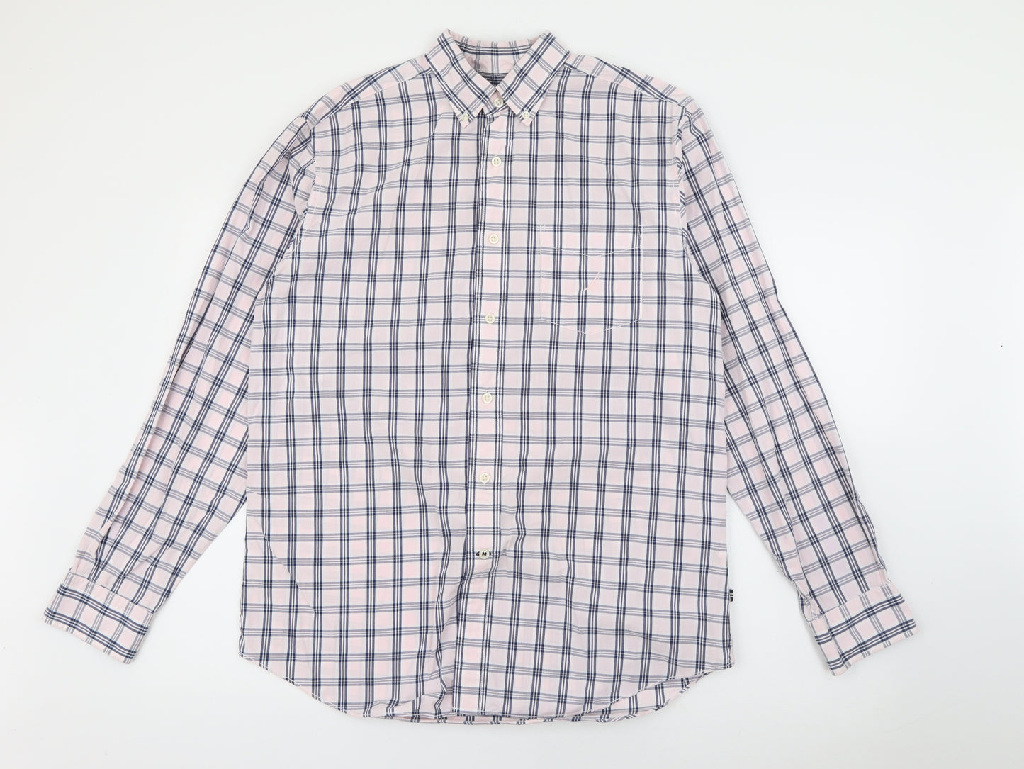 Nautica Mens Pink Plaid Cotton  Button-Up Size M Collared Button