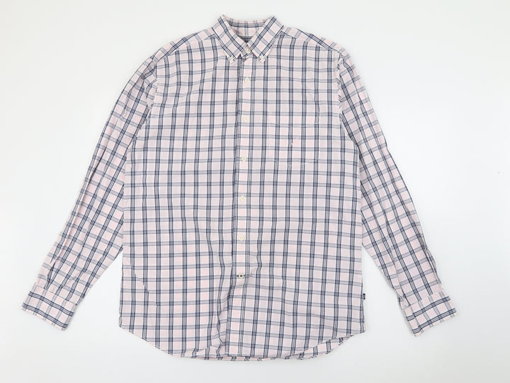 Nautica Mens Pink Plaid Cotton  Button-Up Size M Collared Button