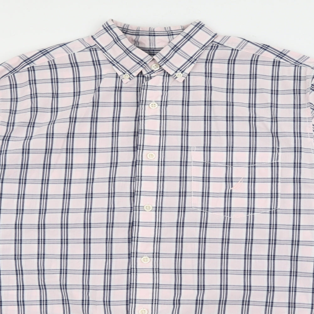 Nautica Mens Pink Plaid Cotton  Button-Up Size M Collared Button