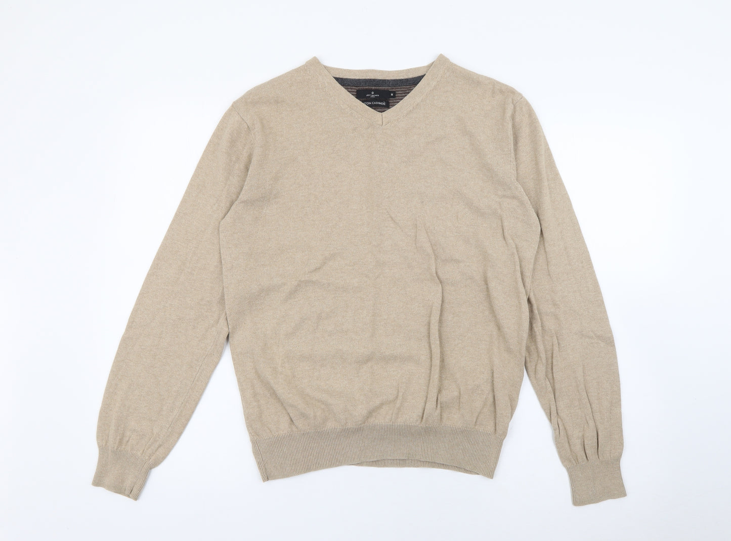 Jeff Banks Mens Beige V-Neck  Cotton Pullover Jumper Size M