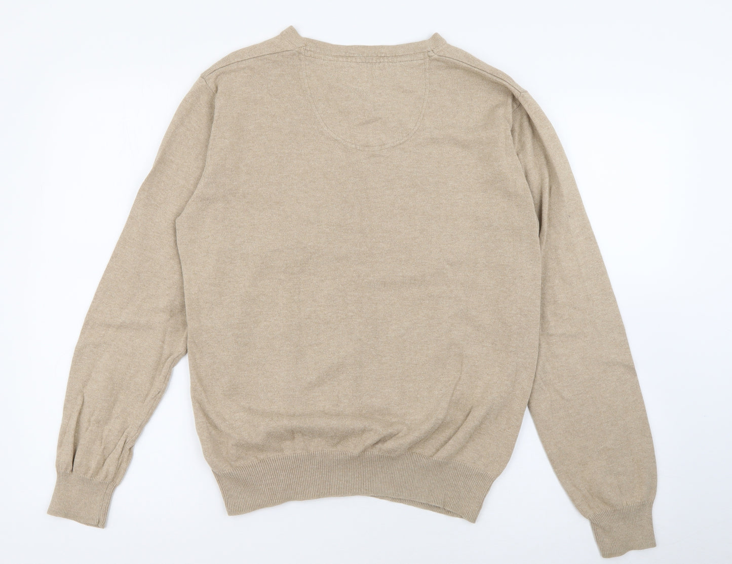 Jeff Banks Mens Beige V-Neck  Cotton Pullover Jumper Size M