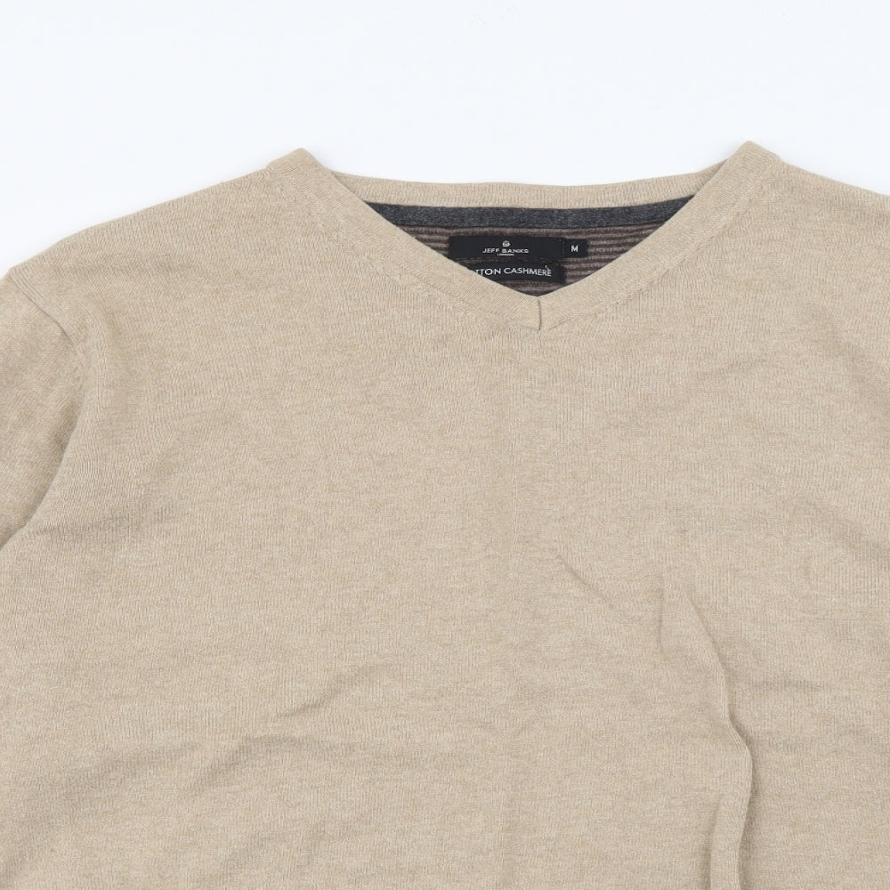 Jeff Banks Mens Beige V-Neck  Cotton Pullover Jumper Size M