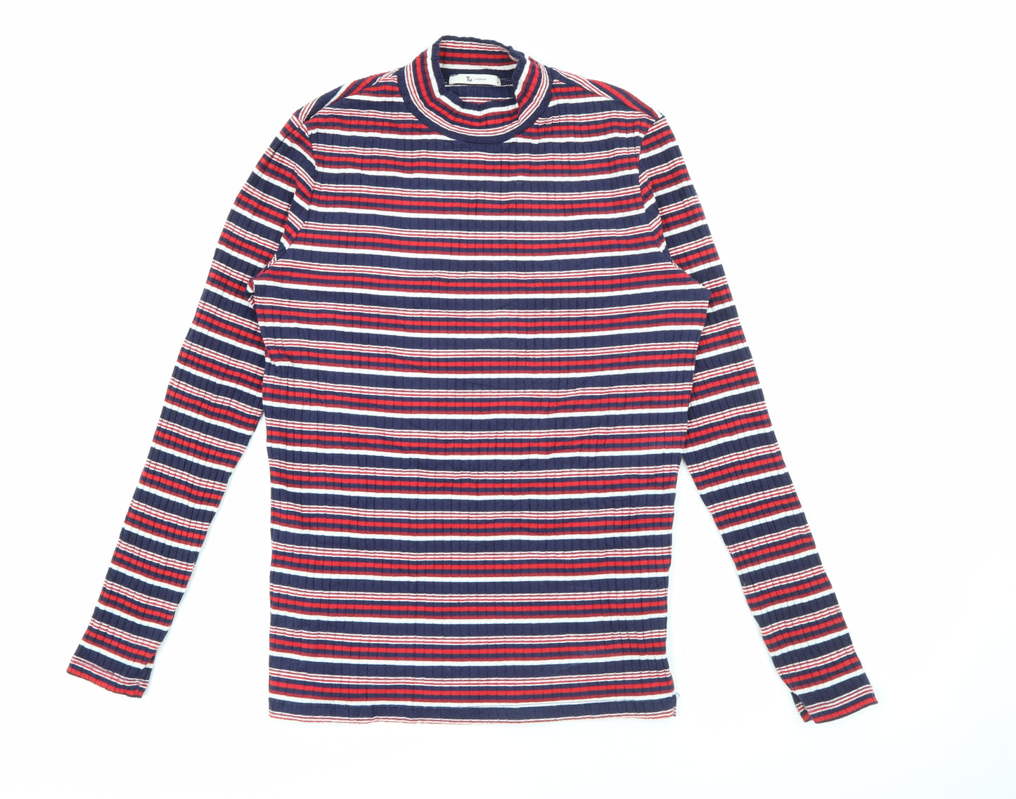 TU Womens Multicoloured High Neck Striped Polyester Pullover Jumper Size 10